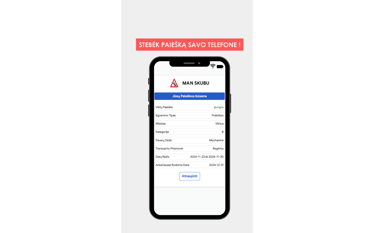 MAN SKUBU - Egzamino vietų paieška chrome谷歌浏览器插件_扩展第1张截图