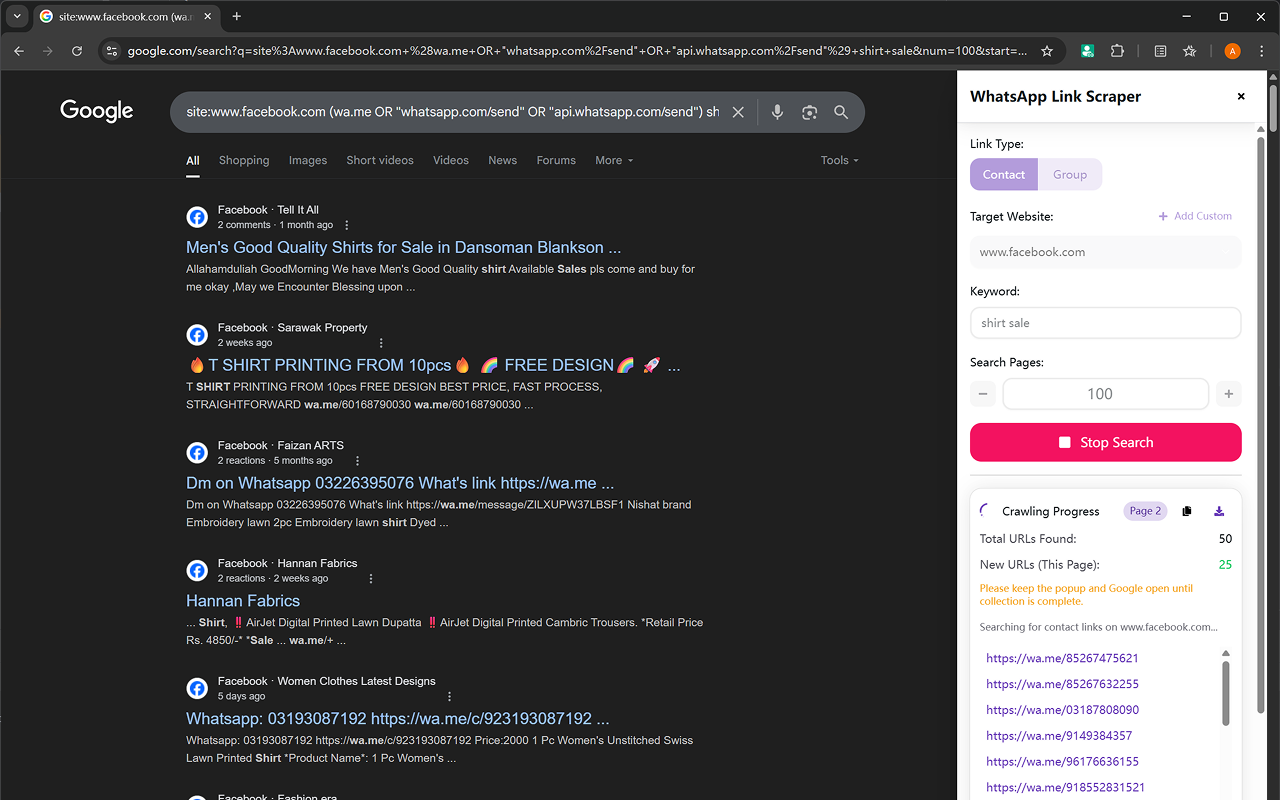 提取 WA 群组和联系人链接 - WhatsApp 抓取工具 chrome谷歌浏览器插件_扩展第3张截图