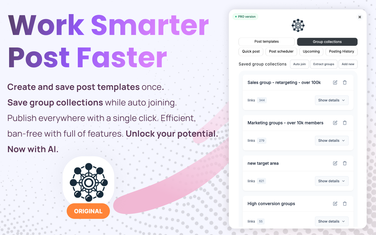 Facebook™ Group Posting PRO: The #1 AI Auto Poster & Scheduler - FB™ Groups chrome谷歌浏览器插件_扩展第3张截图