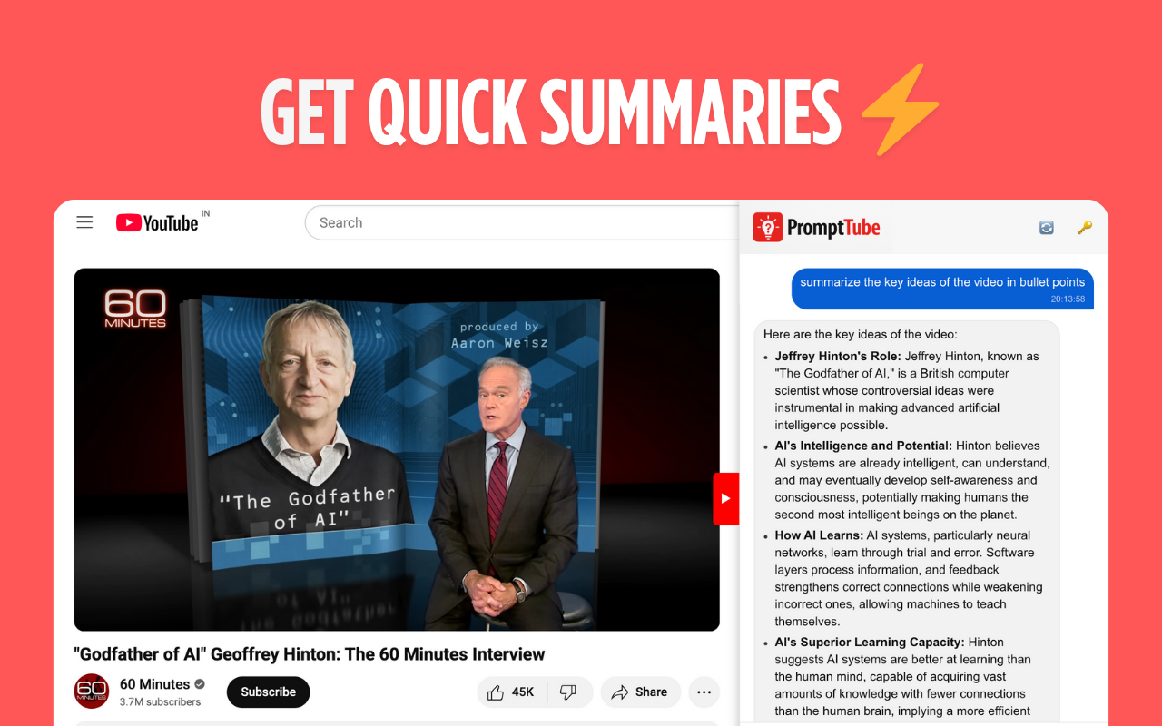 PromptTube: An AI YouTube Assistant chrome谷歌浏览器插件_扩展第1张截图