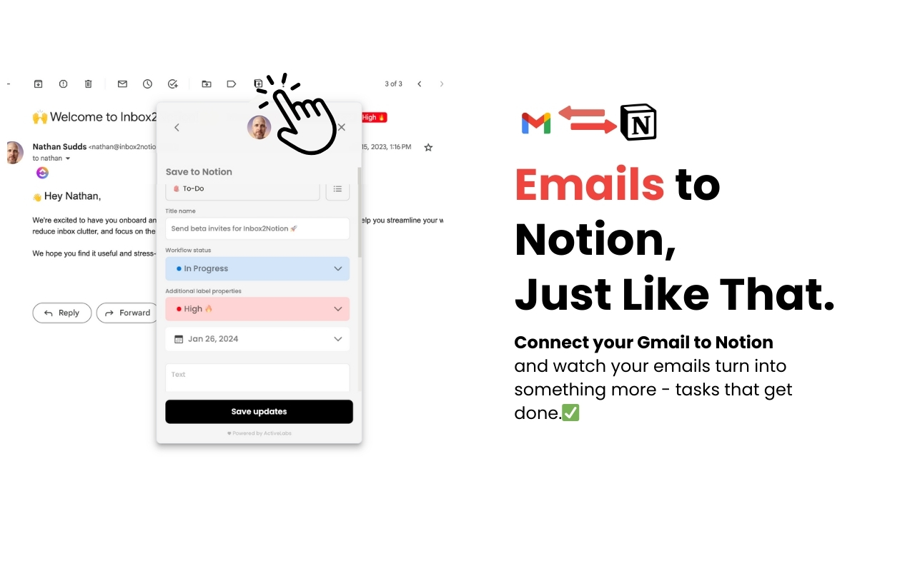 Inbox2Action: The power of Notion in your Gmail Inbox chrome谷歌浏览器插件_扩展第2张截图