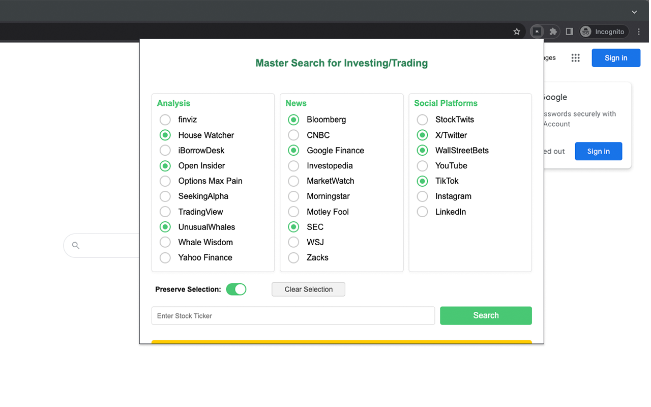 Investor Master Search chrome谷歌浏览器插件_扩展第1张截图