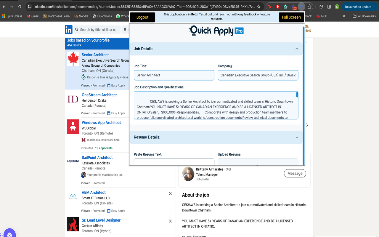 Quick Apply Pro - AI Job Resume, Cover Letter, Grader & Q&A Generator chrome谷歌浏览器插件_扩展第3张截图