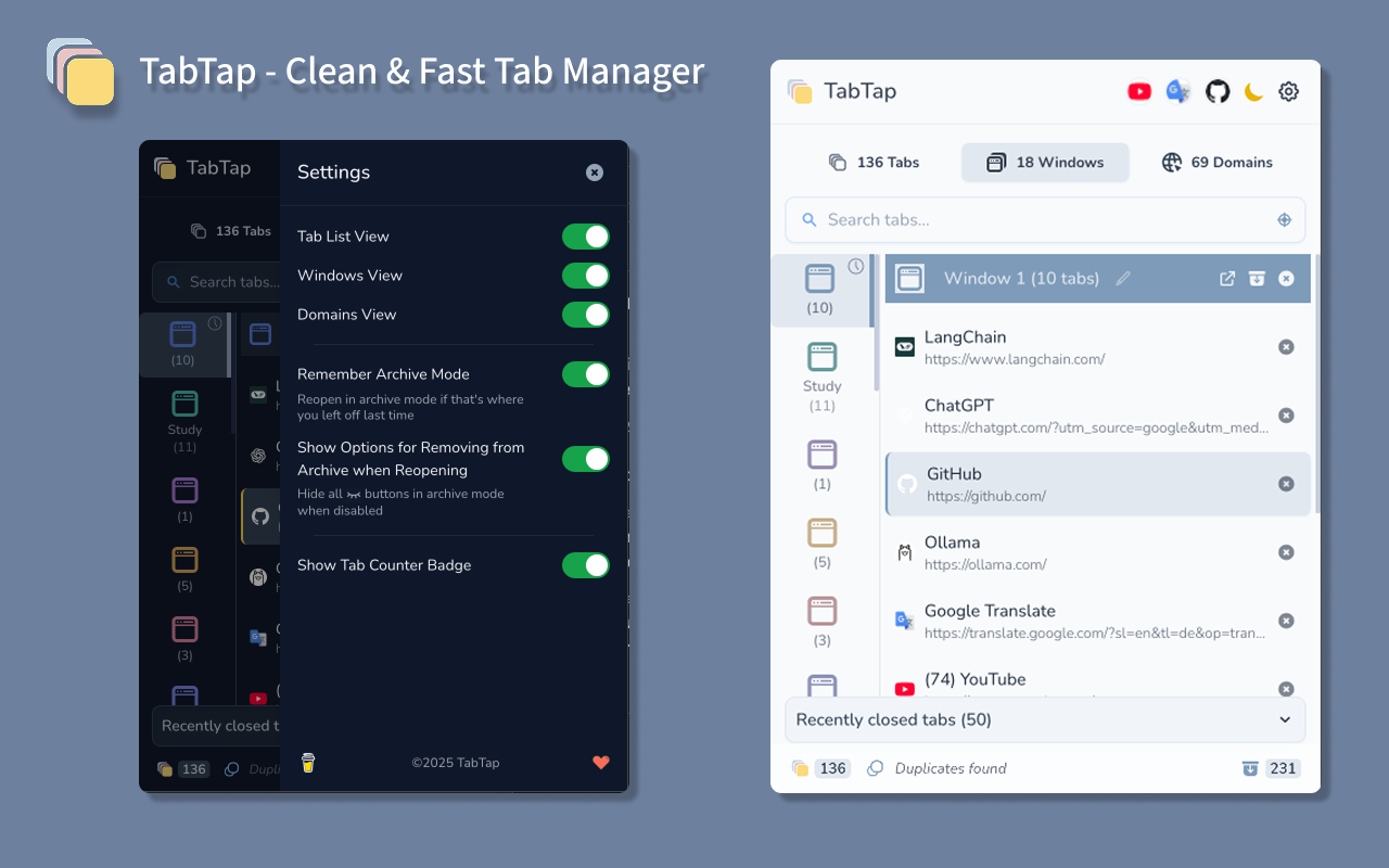 TabTap - Clean & Fast Tab Manager chrome谷歌浏览器插件_扩展第2张截图