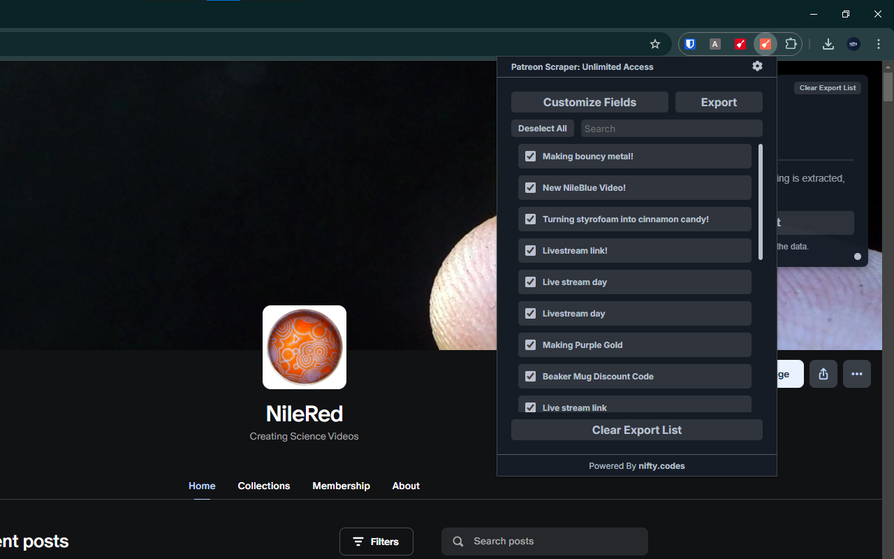 Patreon Scraper: Export Search, Users, Posts & more chrome谷歌浏览器插件_扩展第1张截图