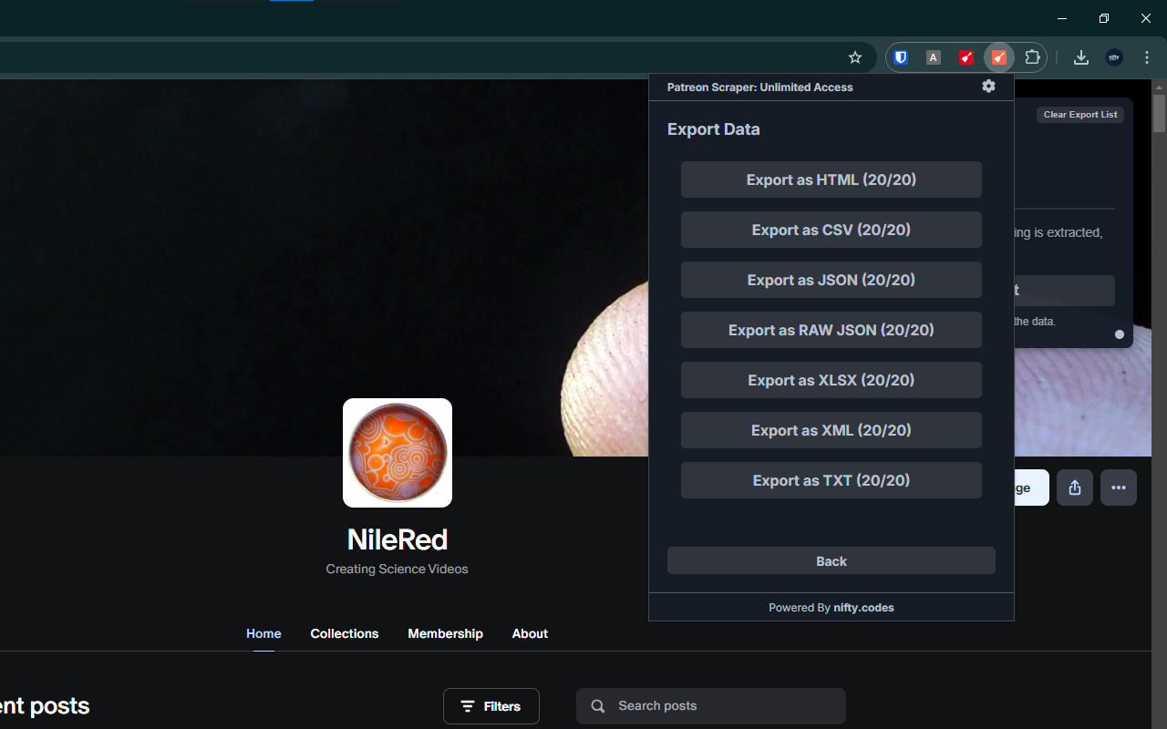Patreon Scraper: Export Search, Users, Posts & more chrome谷歌浏览器插件_扩展第2张截图