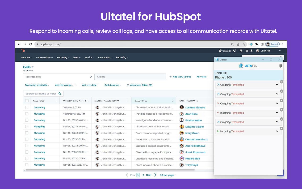 ULTATEL for HubSpot CRM chrome谷歌浏览器插件_扩展第1张截图