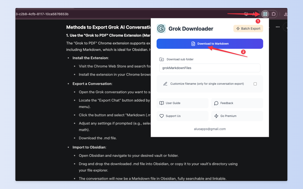 Backup Grok AI to Obsidian and Html chrome谷歌浏览器插件_扩展第2张截图