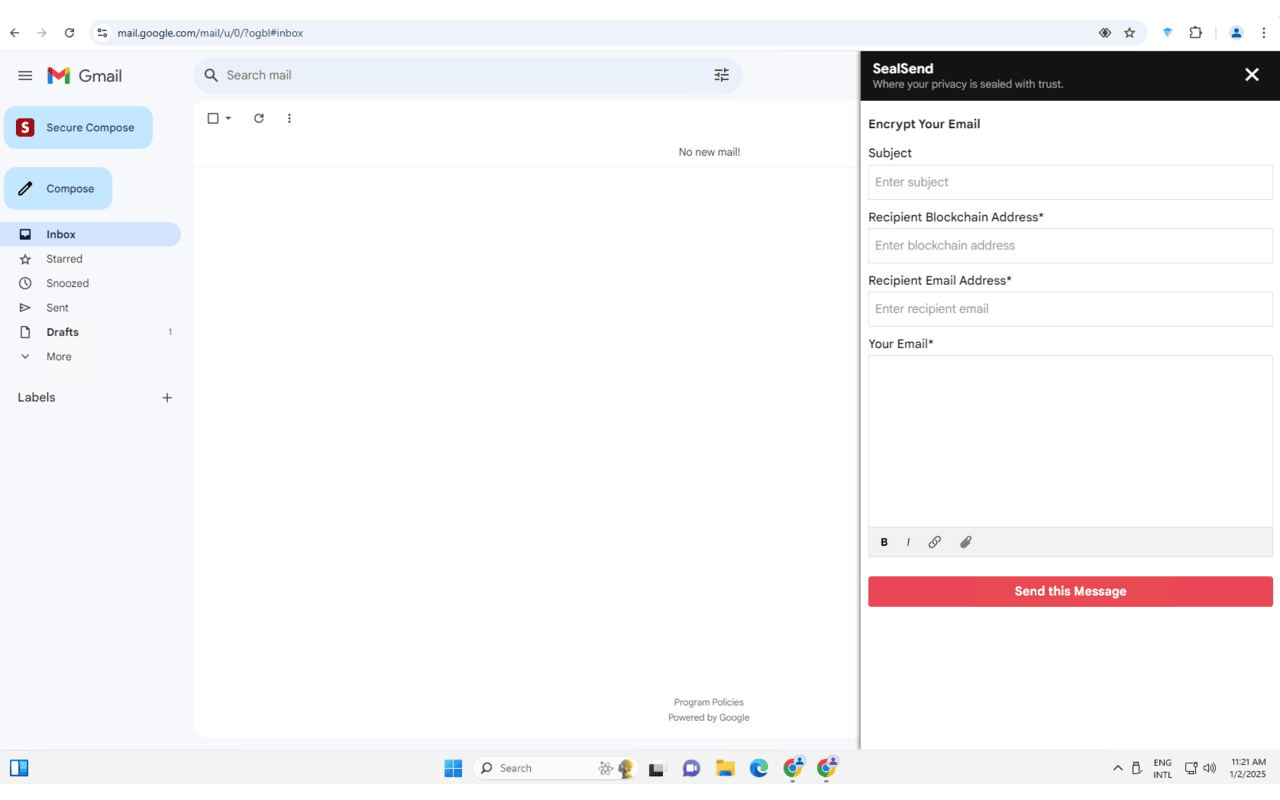 SealSend - Secure Email Encryption Made Simple chrome谷歌浏览器插件_扩展第1张截图