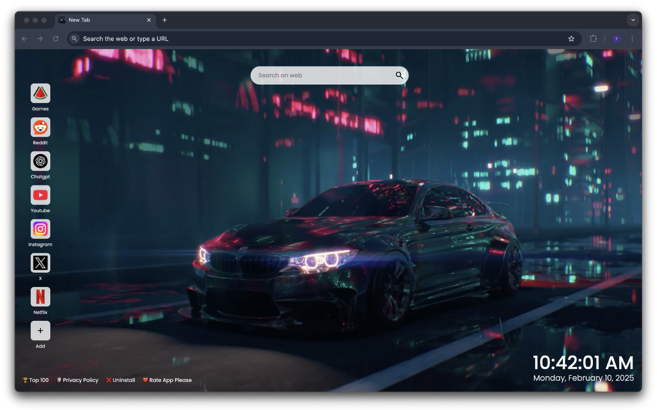 BMW M4 Night Live Wallpaper New Tab chrome谷歌浏览器插件_扩展第2张截图