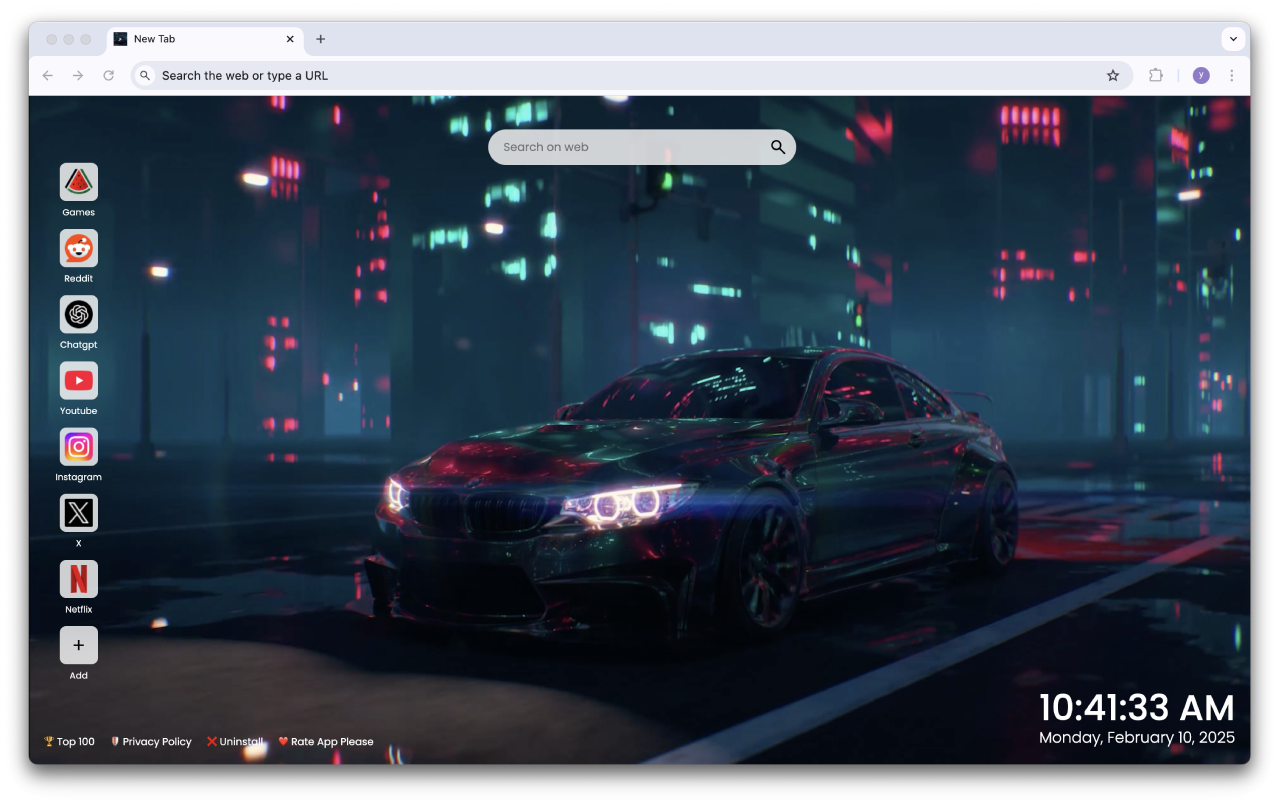 BMW M4 Night Live Wallpaper New Tab chrome谷歌浏览器插件_扩展第4张截图