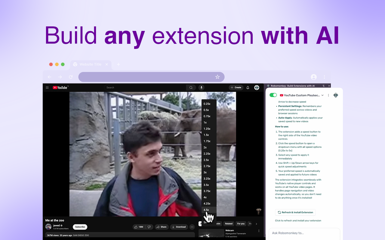 Robomonkey: Chat to Build AI-powered Extensions & Automations (Userscripts) chrome谷歌浏览器插件_扩展第1张截图