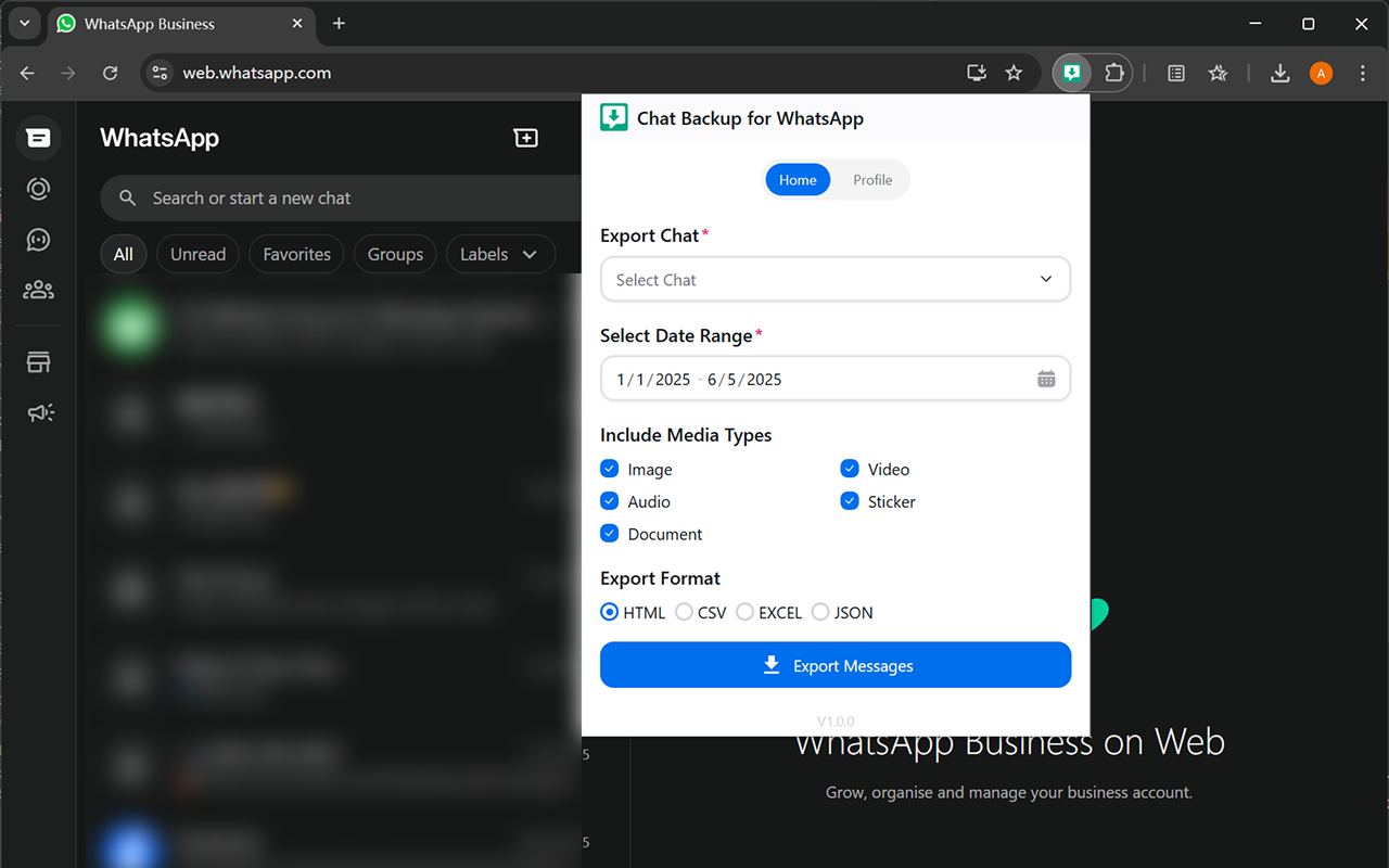 WhatsApp 聊天消息备份 chrome谷歌浏览器插件_扩展第1张截图