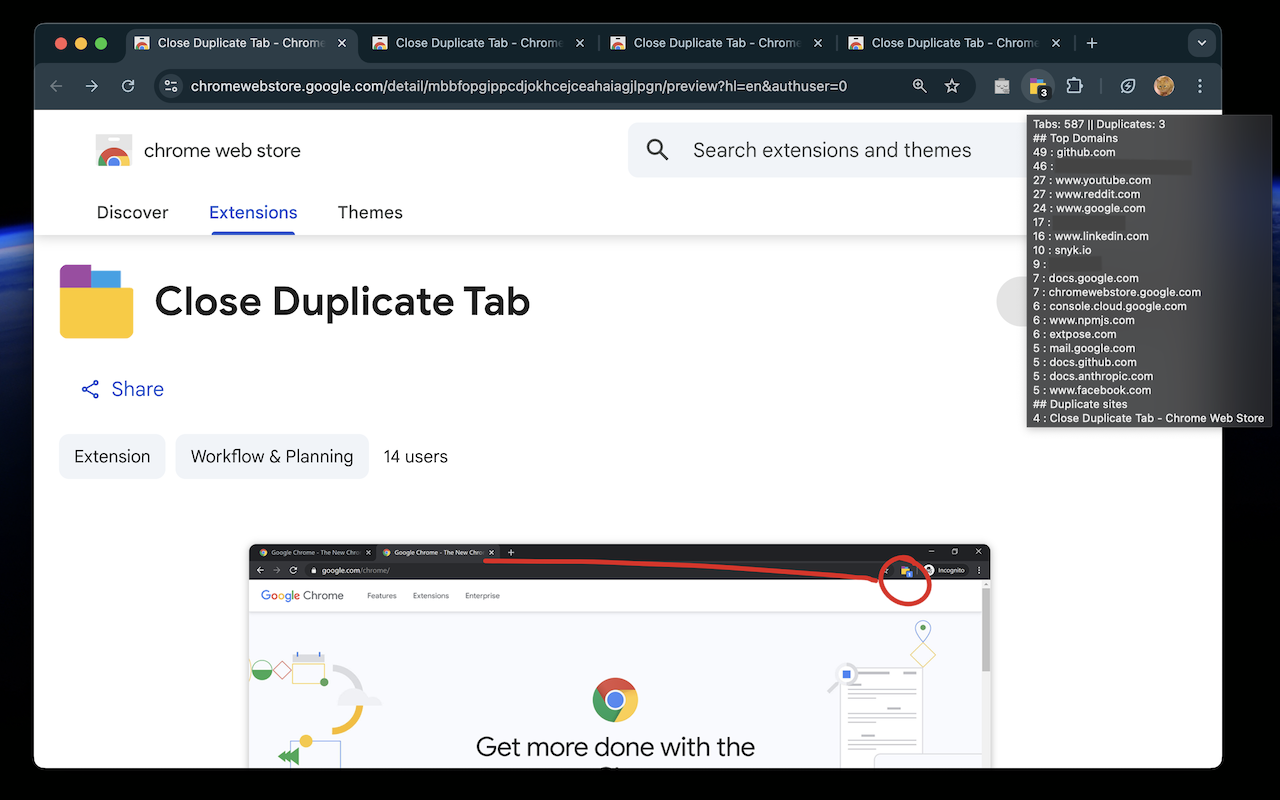 关闭重复标签页 chrome谷歌浏览器插件_扩展第1张截图