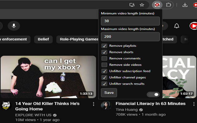 YouTube Video Duration Filter chrome谷歌浏览器插件_扩展第1张截图
