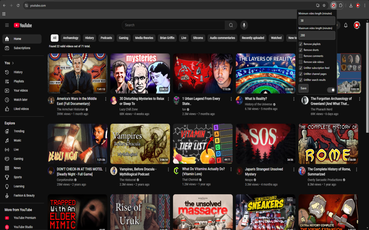 YouTube Video Duration Filter chrome谷歌浏览器插件_扩展第2张截图
