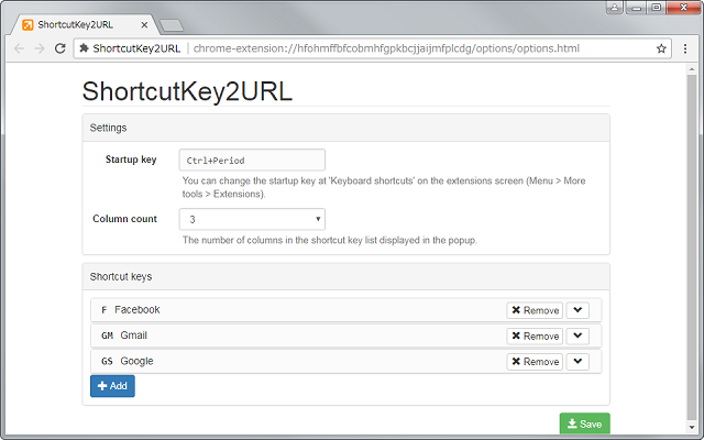 ShortcutKey2URL for Chrome chrome谷歌浏览器插件_扩展第2张截图