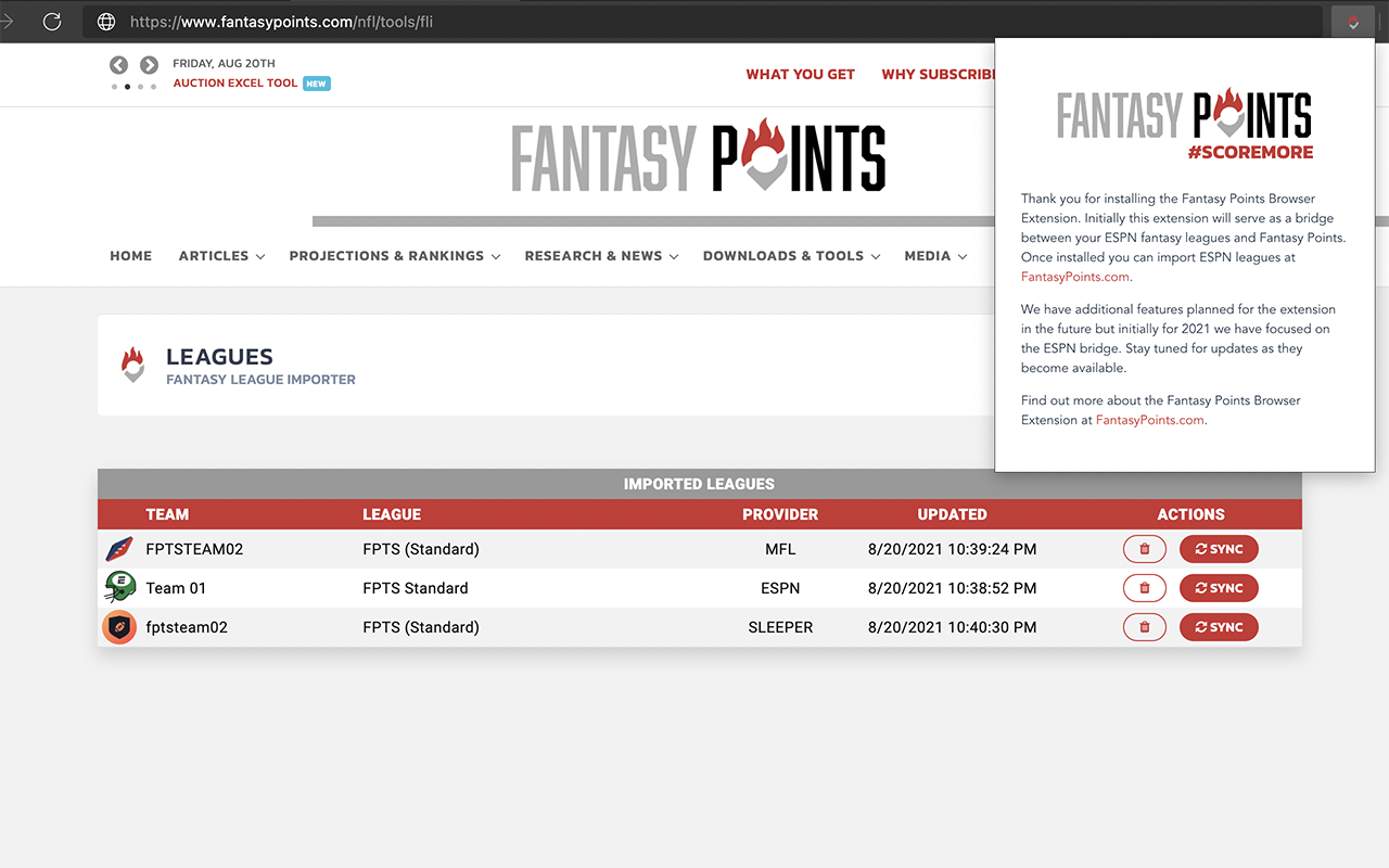 Fantasy Points Browser Extension chrome谷歌浏览器插件_扩展第1张截图