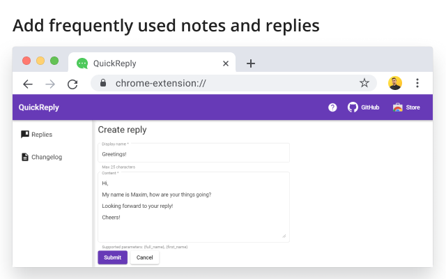 QuickReply chrome谷歌浏览器插件_扩展第2张截图