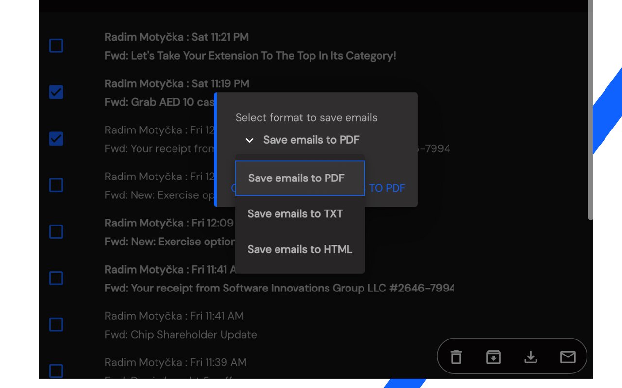 Mail Checker for Outlook™ | 将邮件保存为 PDF, TXT 或 HTML chrome谷歌浏览器插件_扩展第5张截图