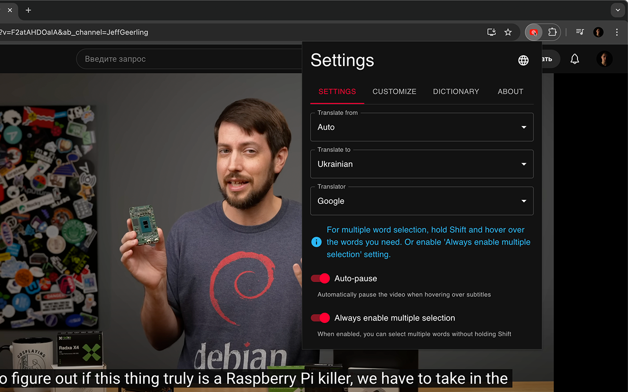 HoverTranslate - YouTube Subtitle Translator chrome谷歌浏览器插件_扩展第5张截图