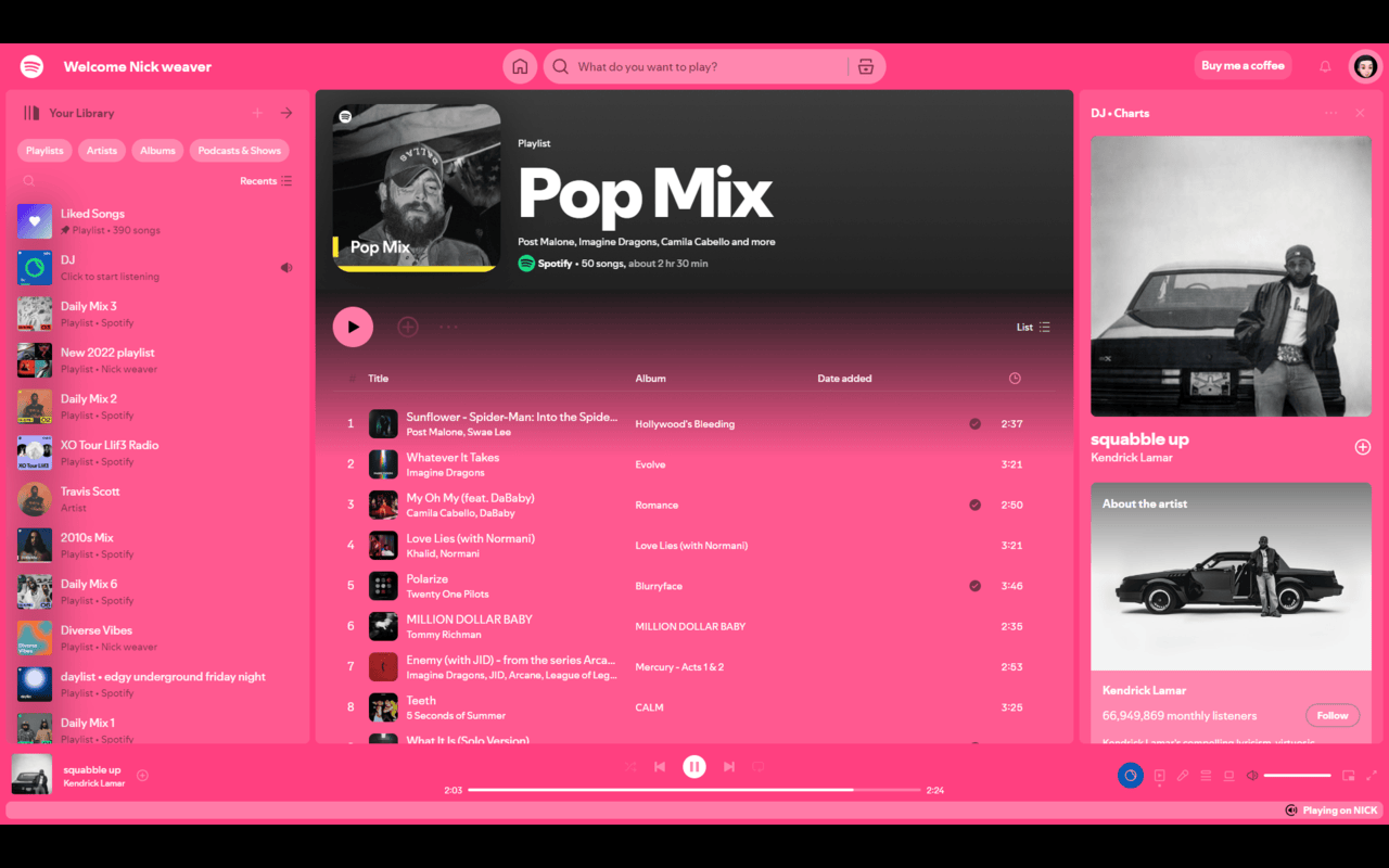 Hot Pink spotify chrome谷歌浏览器插件_扩展第1张截图