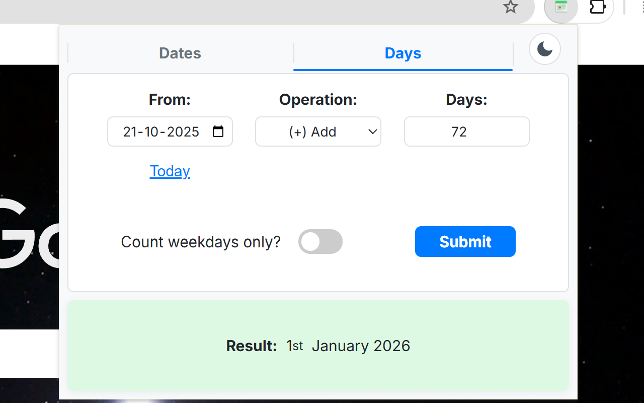 Dates & Days Calculator chrome谷歌浏览器插件_扩展第1张截图