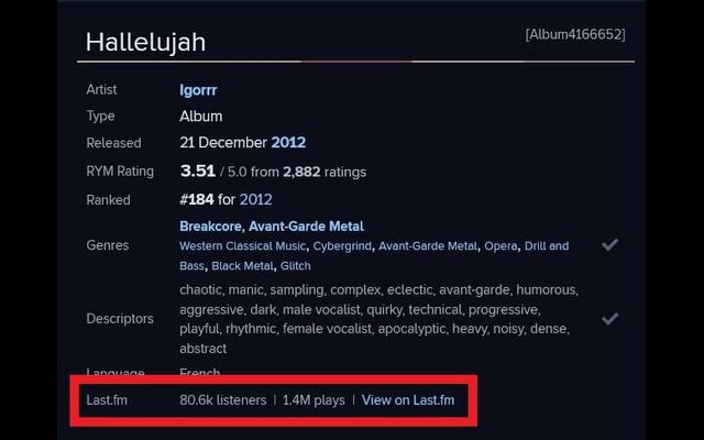 RYM Last.fm Stats chrome谷歌浏览器插件_扩展第1张截图