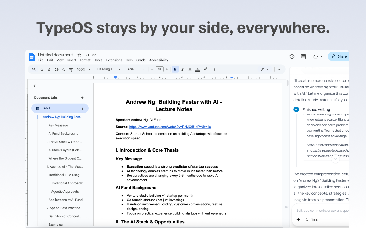 TypeOS: AI in Google Docs, Youtube, and the web chrome谷歌浏览器插件_扩展第4张截图