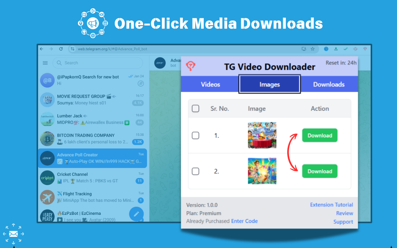 Premium Telegram Video Downloader - Download videos chrome谷歌浏览器插件_扩展第5张截图