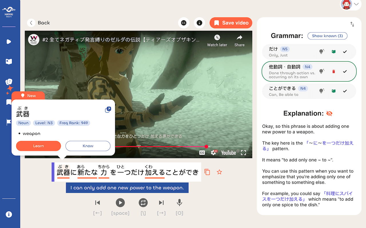 HayaiLearn: AI-powered Japanese Language Learning on Youtube & Netflix chrome谷歌浏览器插件_扩展第5张截图