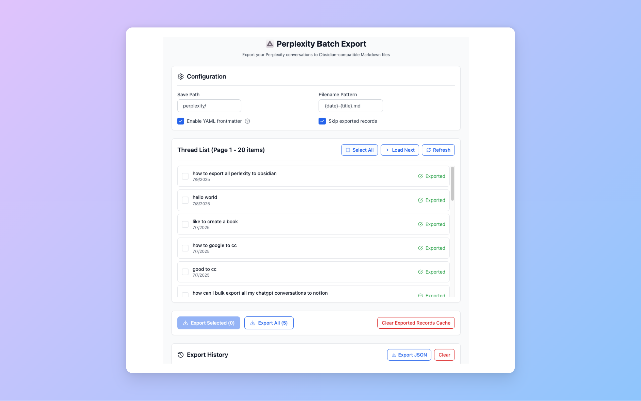 Perplexity 导出到 Obsidian - 批量导出 chrome谷歌浏览器插件_扩展第1张截图