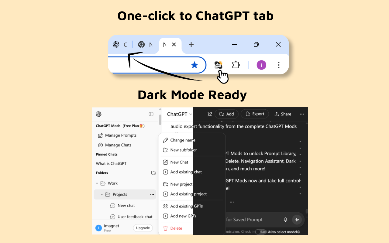 ChatGPT 文件夹, 语音保存，提示词管理 & 免费工具 - ChatGPT Mods chrome谷歌浏览器插件_扩展第2张截图