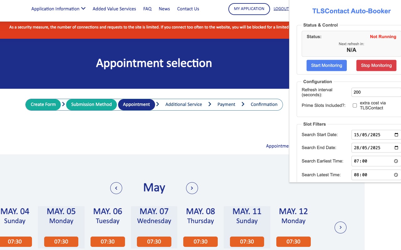 TLSContact Appointment Booker for Schengen Visa chrome谷歌浏览器插件_扩展第1张截图