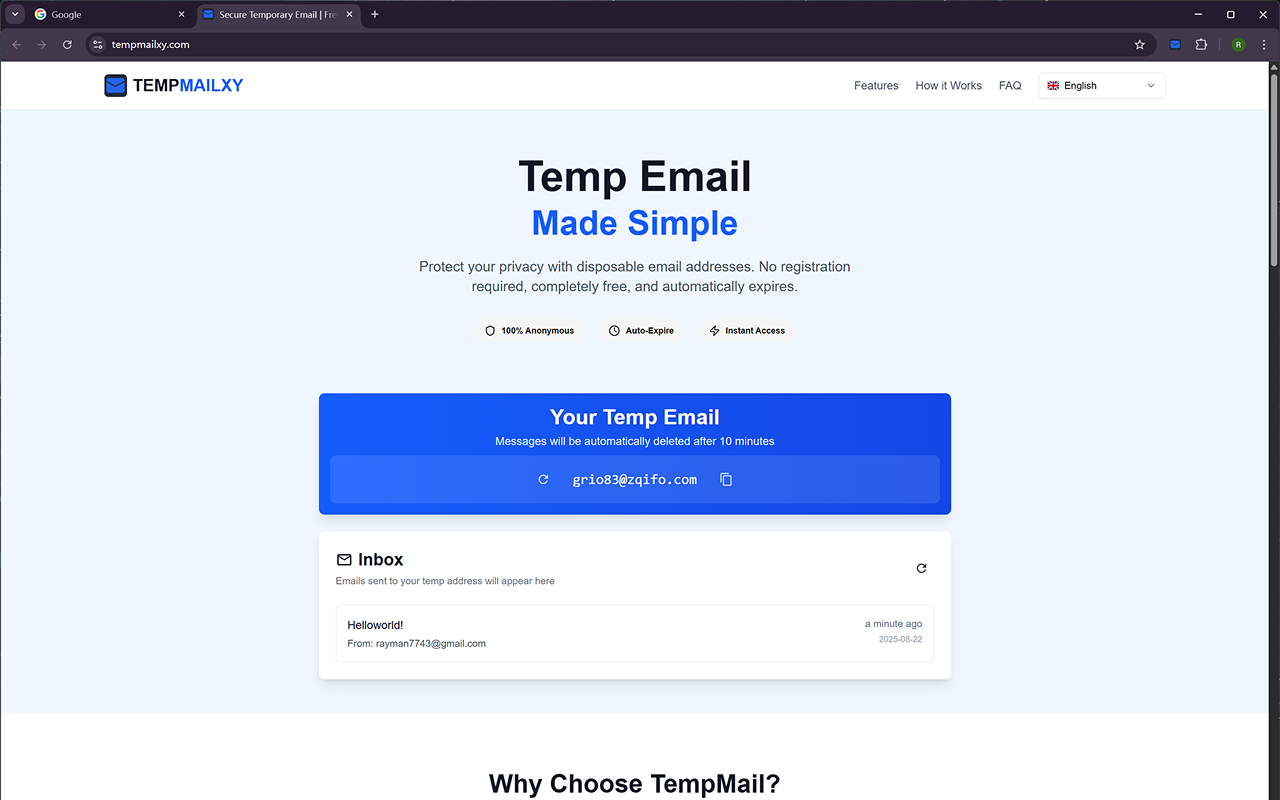 Temp Mail XY - 一次性临时邮箱 chrome谷歌浏览器插件_扩展第1张截图