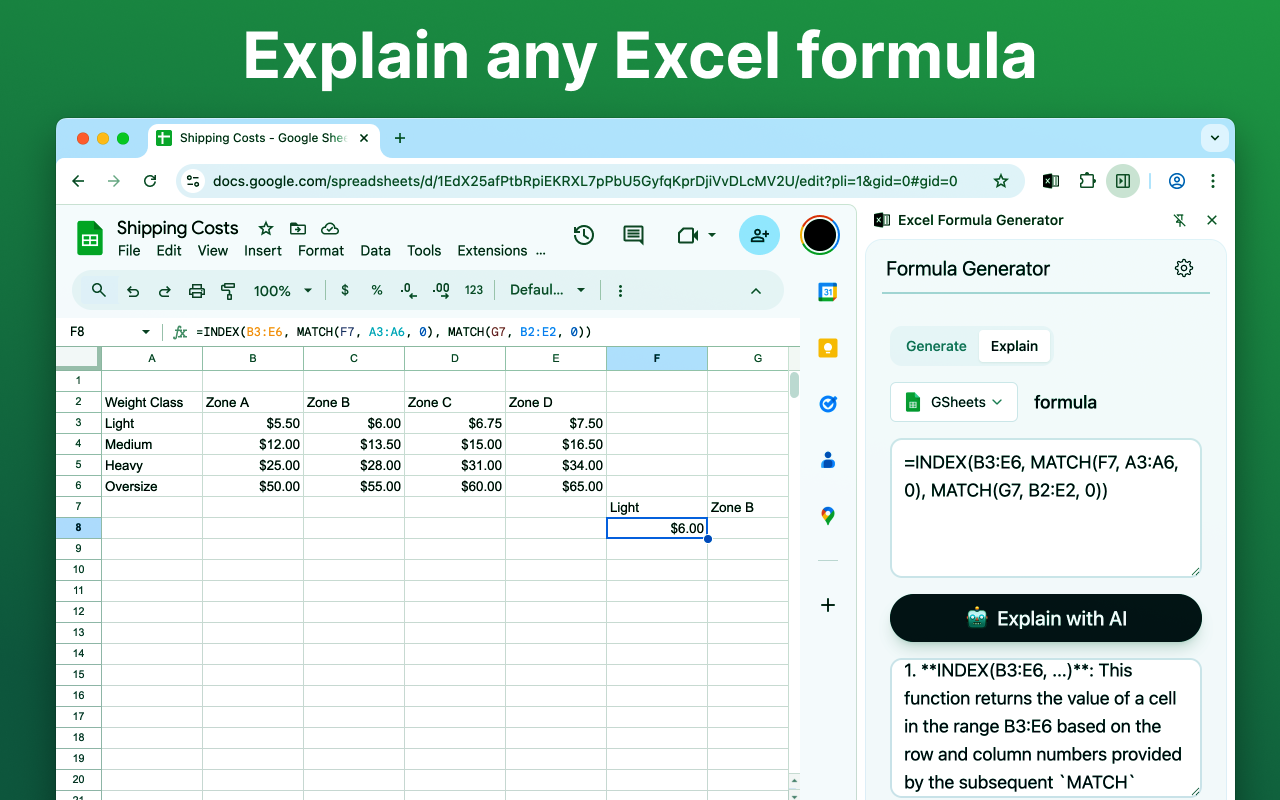 Excel 公式生成器 chrome谷歌浏览器插件_扩展第1张截图