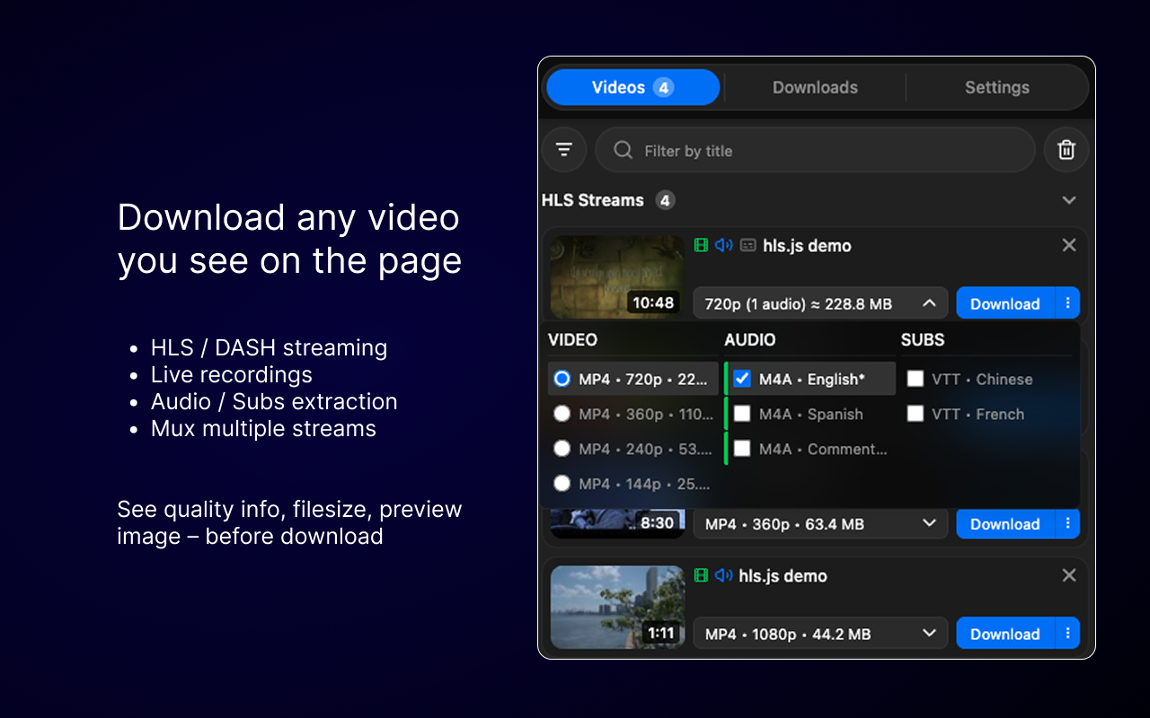 MAX Video Downloader – 下载 HLS、DASH、MP4/WEBM、LIVE chrome谷歌浏览器插件_扩展第4张截图