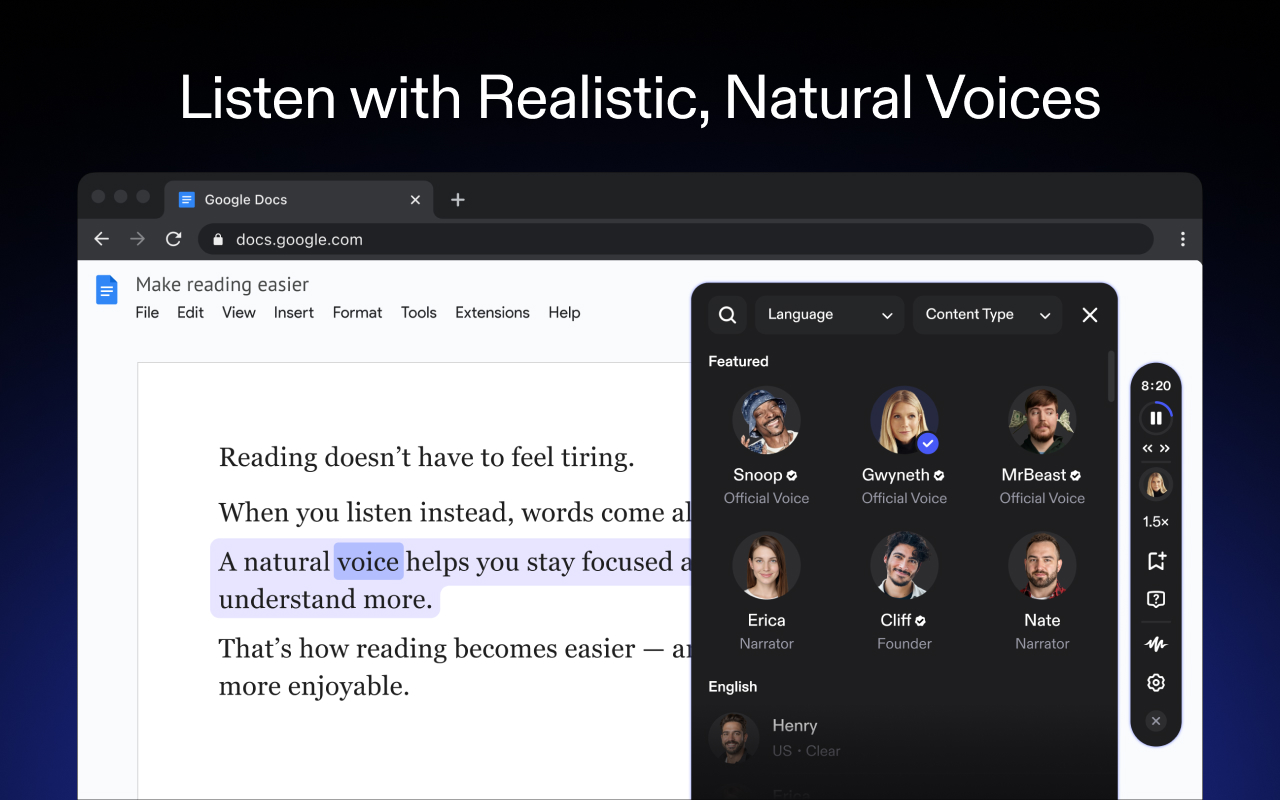 Speechify — Voice AI Assistant chrome谷歌浏览器插件_扩展第4张截图