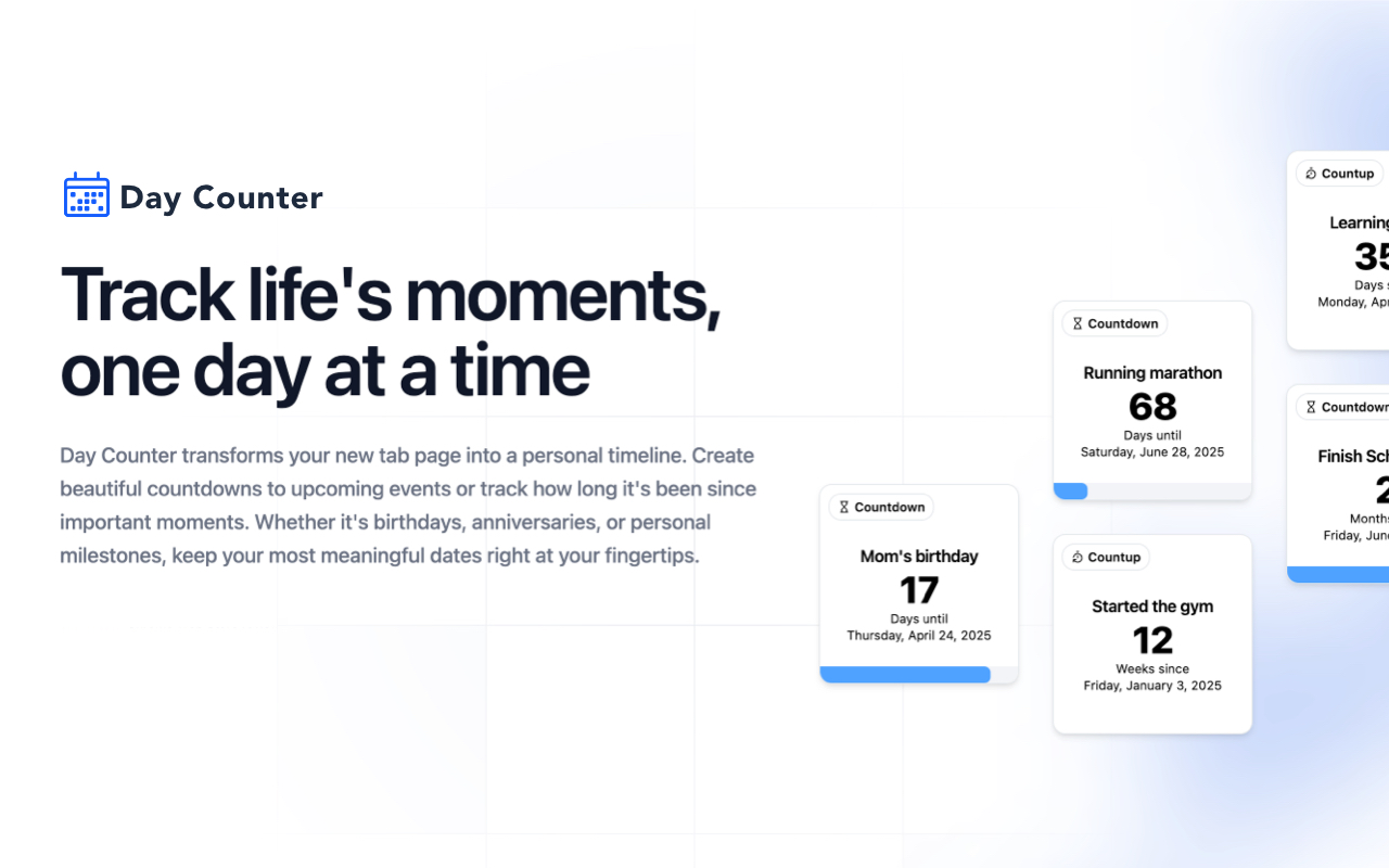 Day Counter - New Tab Page chrome谷歌浏览器插件_扩展第2张截图