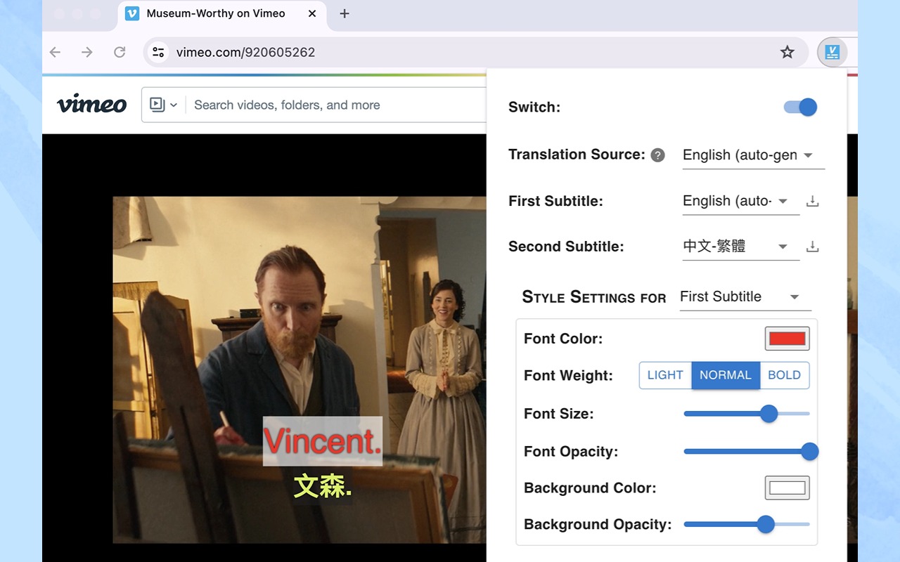 视频双语字幕 - Vimeo 翻译助手 chrome谷歌浏览器插件_扩展第2张截图