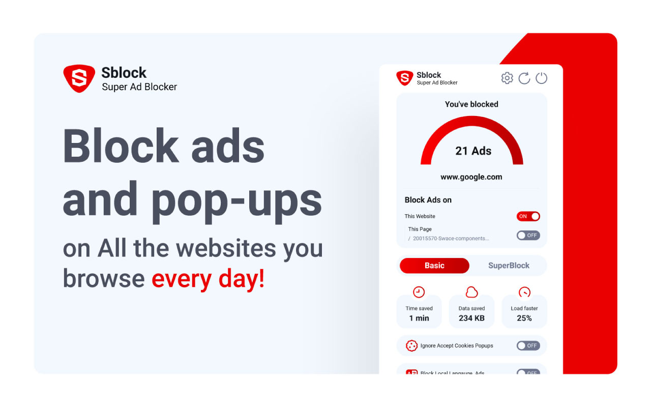 SBlock - 超级广告拦截器 chrome谷歌浏览器插件_扩展第2张截图