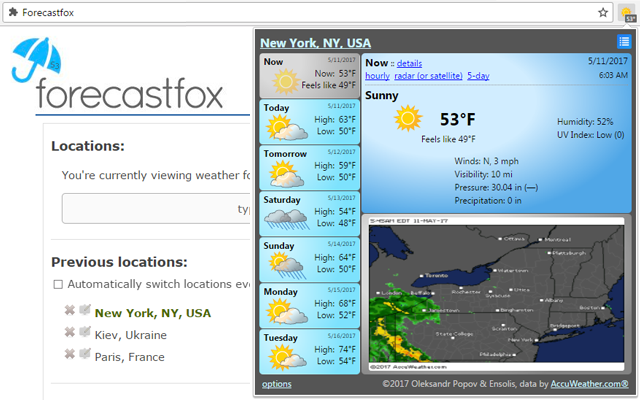 Forecastfox - 天气预报 chrome谷歌浏览器插件_扩展第5张截图