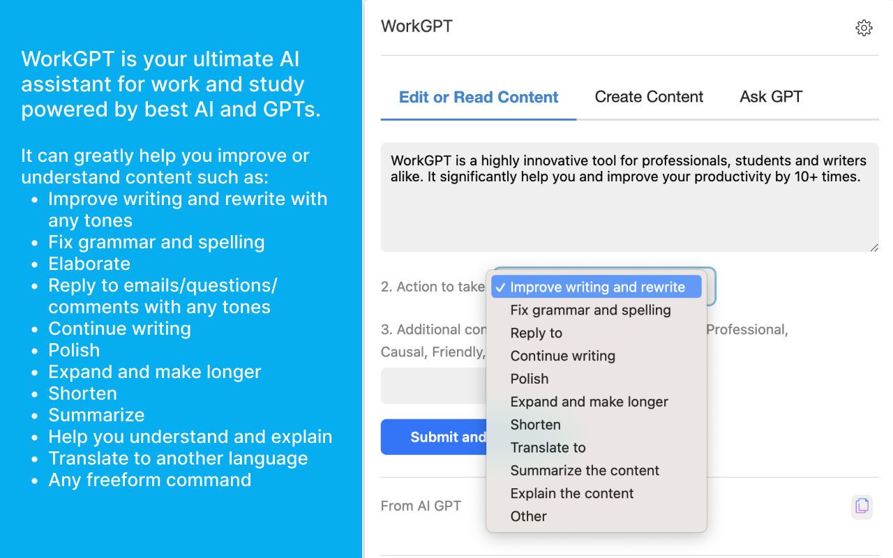 WorkGPT - Your Ultimate AI for Work (with ChatGPT, Gemini, Grok, Claude) chrome谷歌浏览器插件_扩展第4张截图