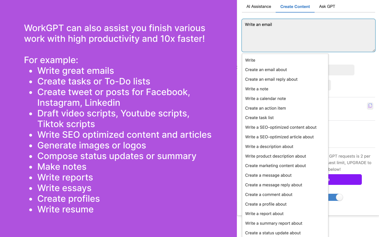 WorkGPT - Your Ultimate AI for Work (with ChatGPT, Gemini, Grok, Claude) chrome谷歌浏览器插件_扩展第5张截图