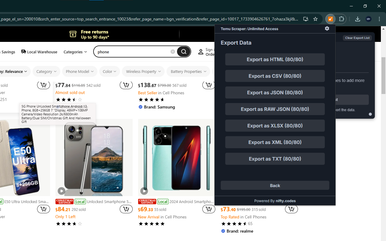 Temu Scraper: Export Listings, Sellers, Reviews & more chrome谷歌浏览器插件_扩展第2张截图