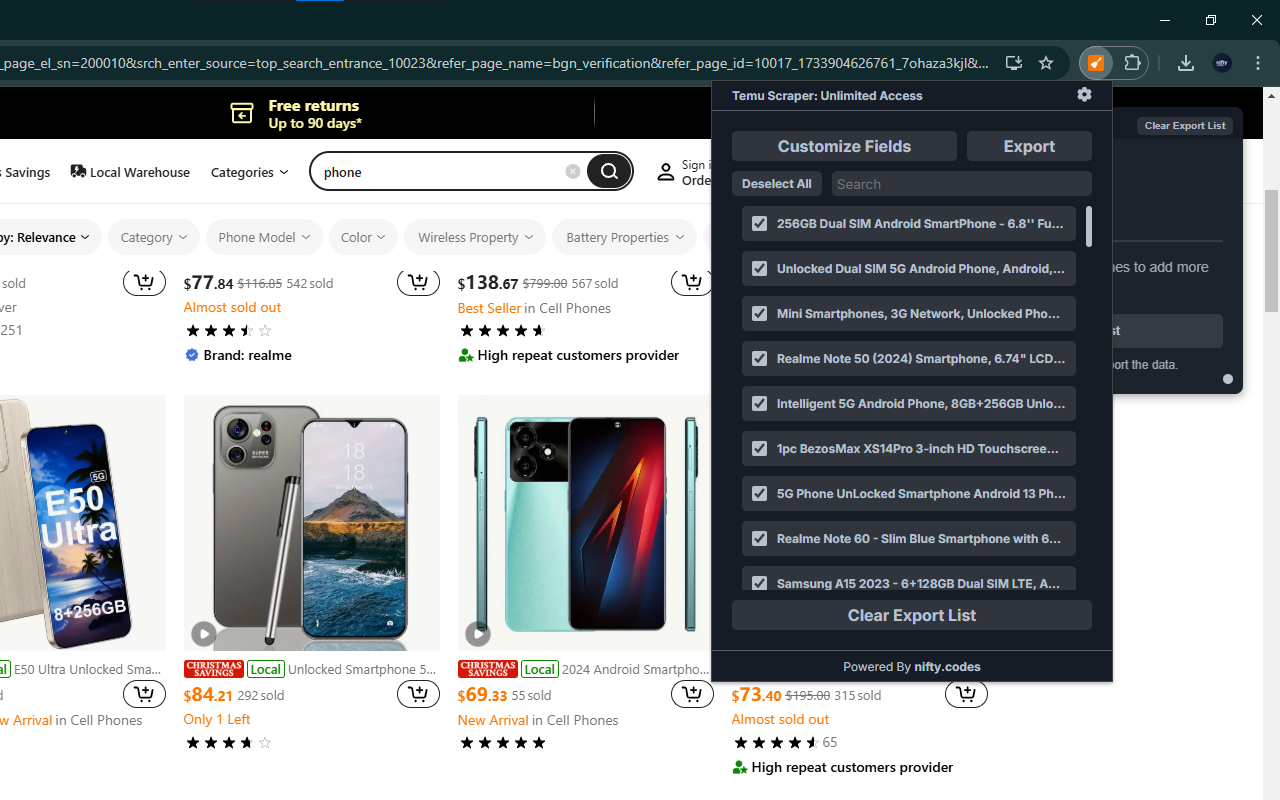 Temu Scraper: Export Listings, Sellers, Reviews & more chrome谷歌浏览器插件_扩展第3张截图