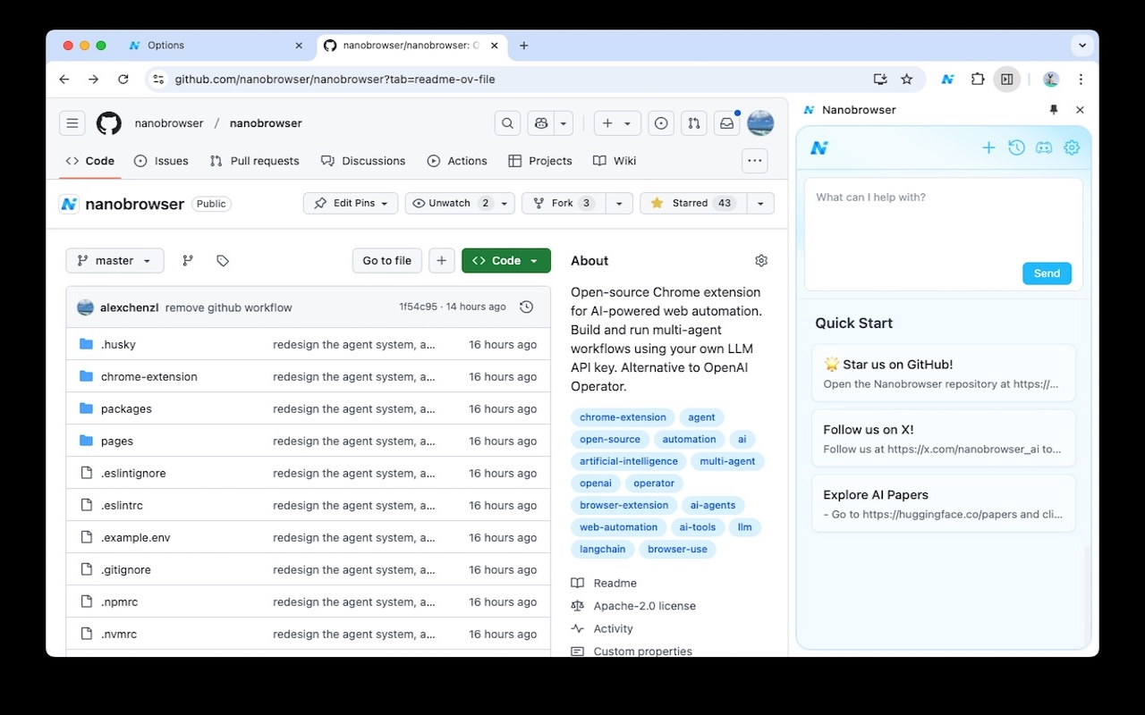 Nanobrowser: AI Web Agent & Automation chrome谷歌浏览器插件_扩展第1张截图