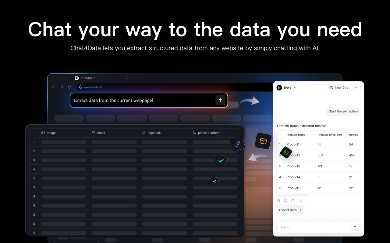 Chat4Data - AI网页数据采集扩展程序 chrome谷歌浏览器插件_扩展第1张截图