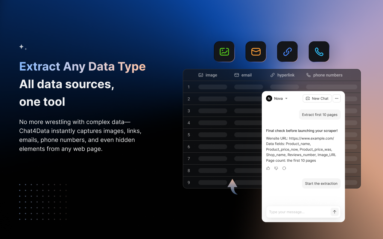 Chat4Data - AI网页数据采集扩展程序 chrome谷歌浏览器插件_扩展第2张截图