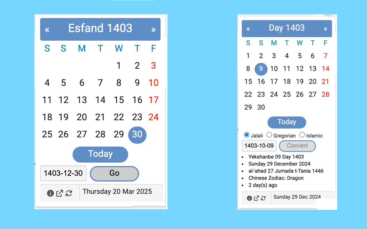 Persian Solar Hijri Calendar chrome谷歌浏览器插件_扩展第2张截图
